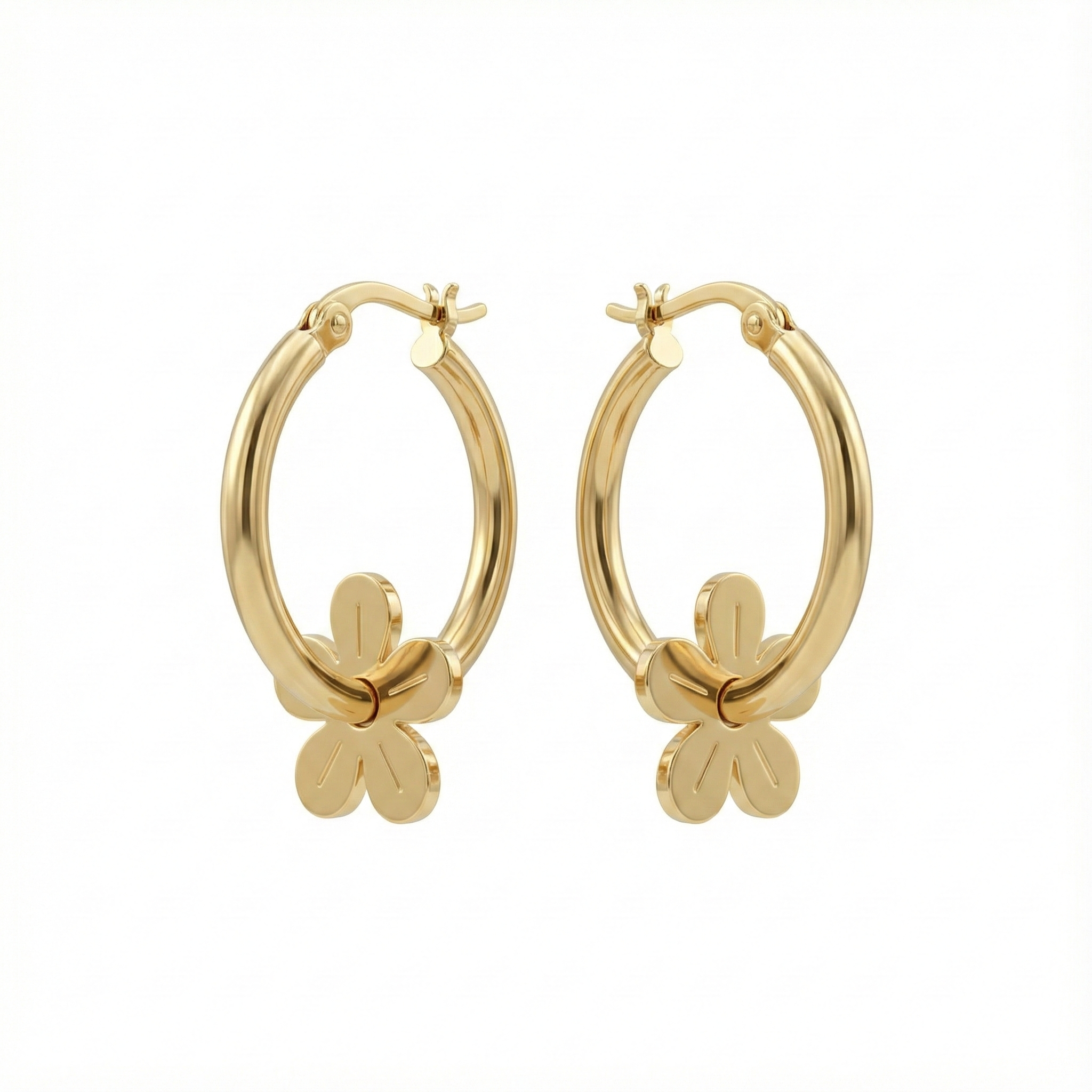 boucles d’oreilles créoles acier inoxydable fleurs dorées